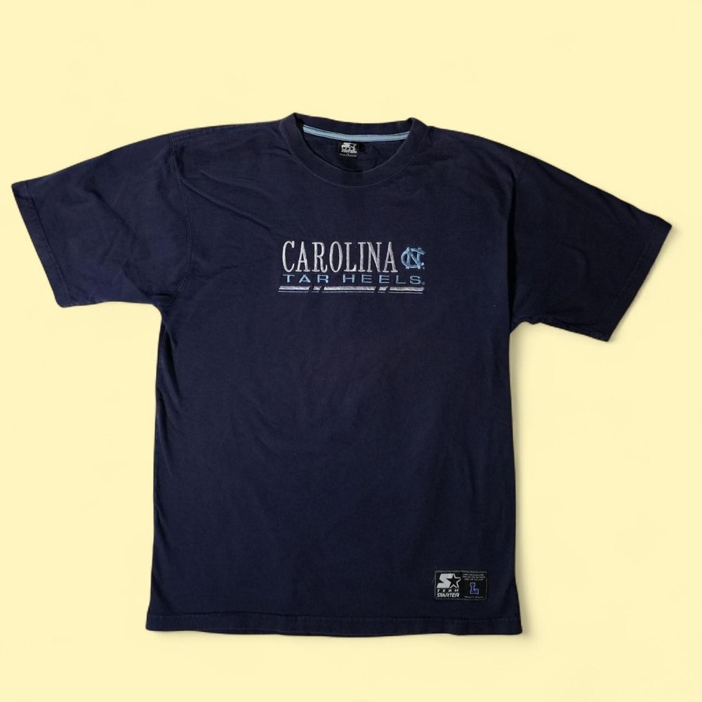 Vintage 90s Starter Carolina Tar Heels T Shirt Mens Large Navy Blue Excellent